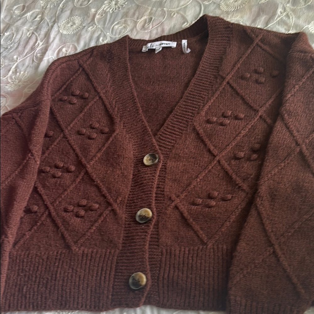 Brown Knit Cardigan Sweater